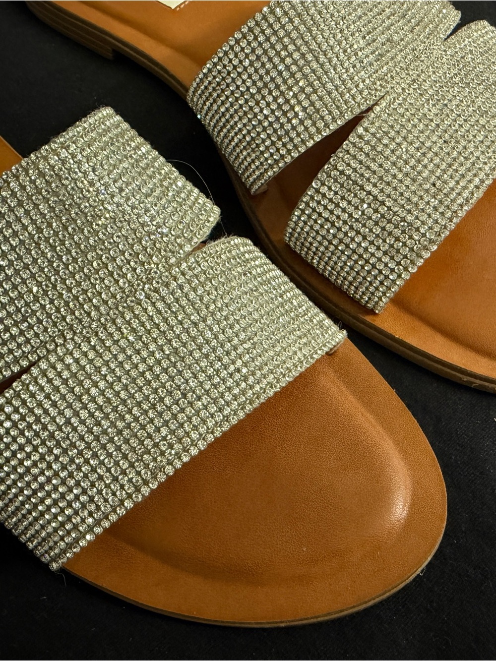 Steve Madden Tan Slides with Sparkling Silver Straps - Picture 4 of 7